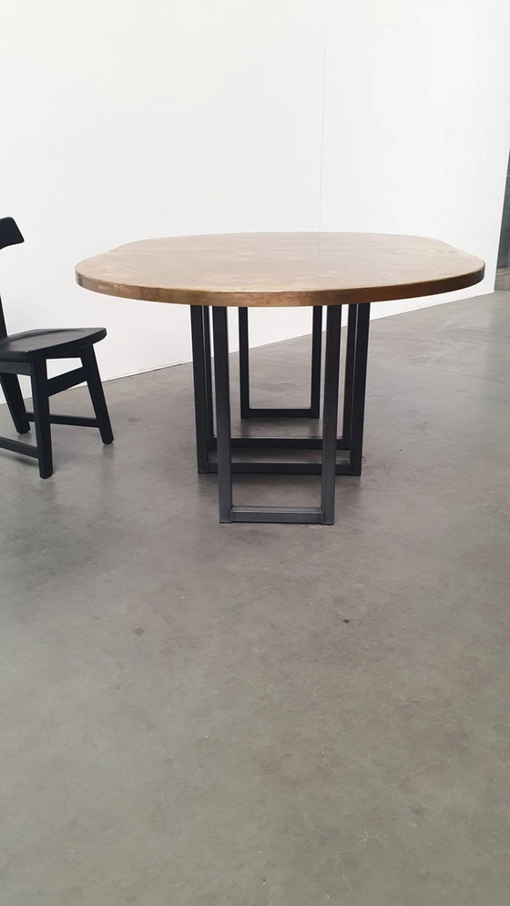 Image 1 of Large brass design table oval modular - raw steel wabi sabi