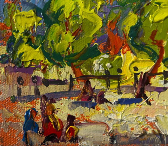 Image 1 of Original Oil Painting Colorful Trees Landscape Spring city in the shade of trees