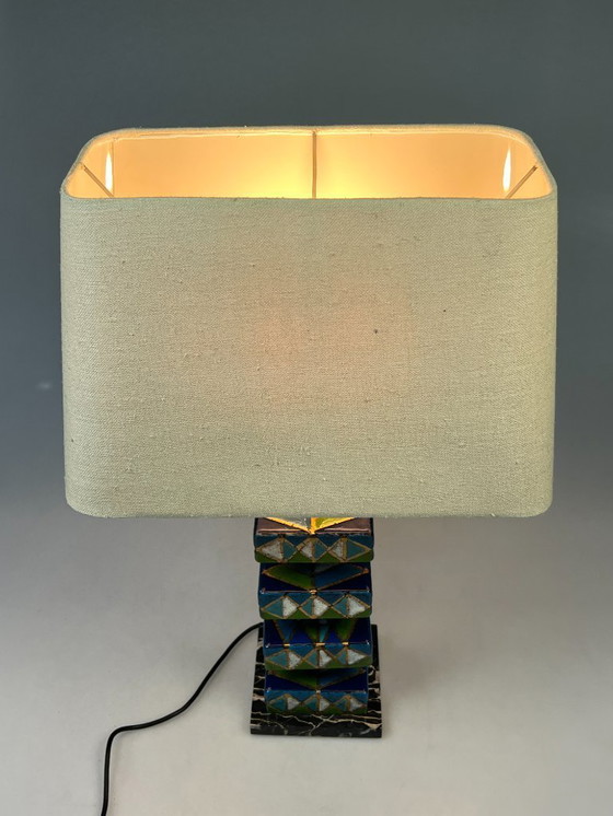Image 1 of Vintage Geëmailleerde Kleurrijke Tafellamp, Italië 1970's