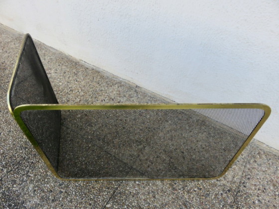 Image 1 of Zweiteiliger Kaminschirm aus vergoldetem Messing und Streckmetall, Frankreich, 1970