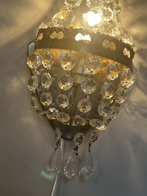 Image 1 of Franse Wandlamp Zakkroonluchter Muurlamp Vintage Kristal 