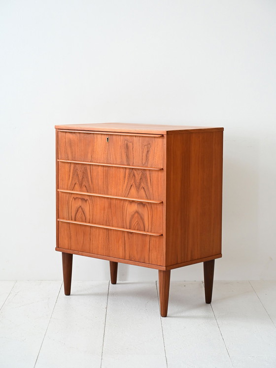 Image 1 of Vintage Scandinavian Teak Chest of Drawers, Flamed Grain