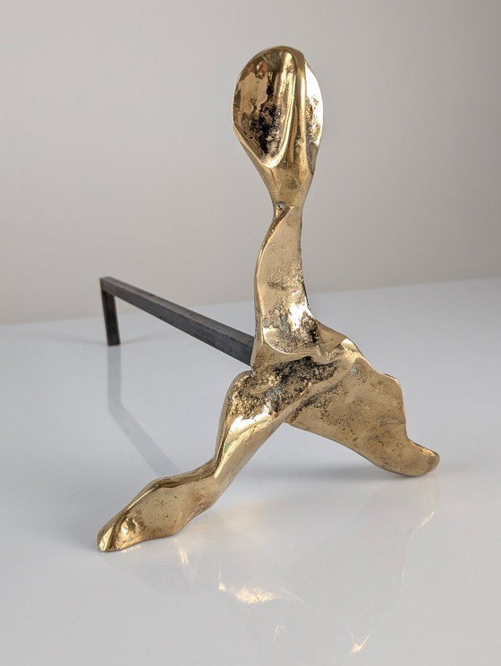 Image 1 of Pair of Brutalist Sculptural Bronze Andirons, 1970s