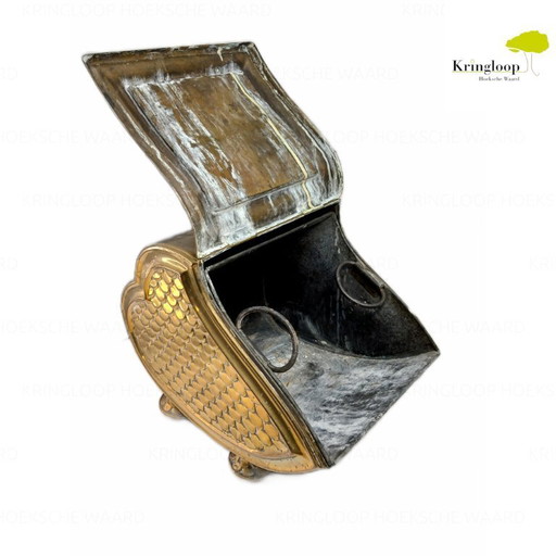 Antieke Koper / Brons Turfbak / Kolenbak