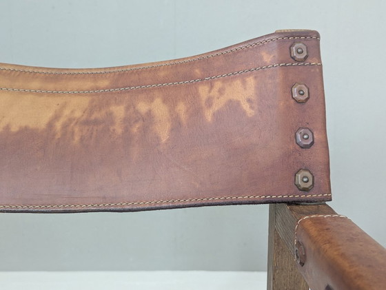 Image 1 of Spaanse Brutalistische Leren Fauteuil van Biosca, 1950