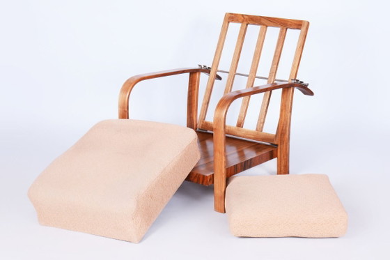 Restored Art Deco Reclining Armchair, Walnut, High Gloss, Czech. 1920s – Metal, Textile (photo 14 of 14)