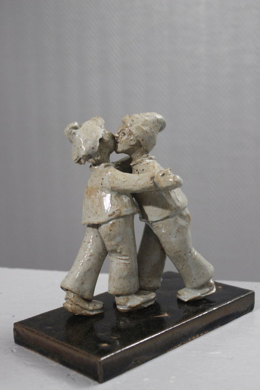 Suzanne Dumoulin in Gouzy - Danspaar, geglazuurd steengoed, aardewerk uit Ariège