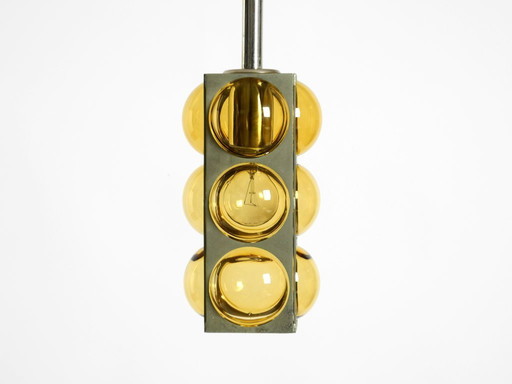 Beautiful 1960s Space Age pendant lamp by Temde made of glass and nickel-plated metal