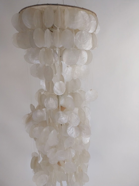 1 x Capiz Pendant Lamp 1970s 105cm high 35cm diameter – Wood, Other (photo 7 of 8)