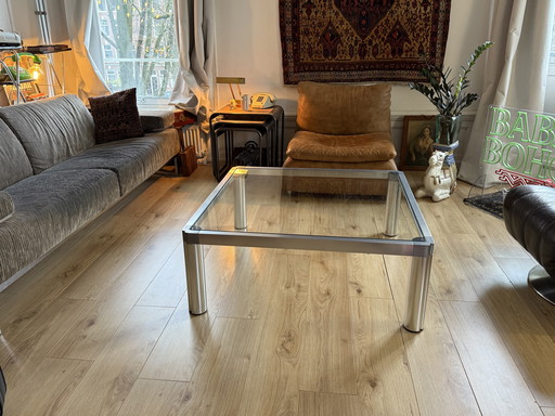 Table basse en aluminium style Metaform | Design moderne néerlandais | 100×100 cm | Années 1970