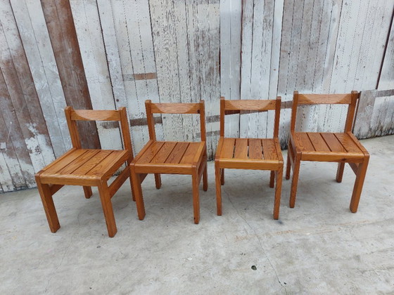 Image 1 of Minimalistische Holzstühle, 1970er Jahre, Satz von 4