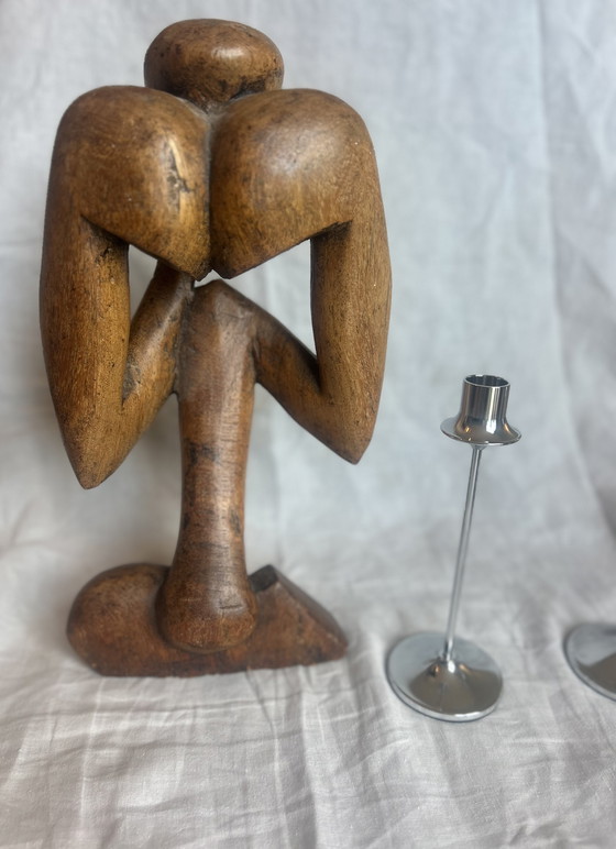 Image 1 of Houten beeld vintage années 70 70 de denker robuste groot