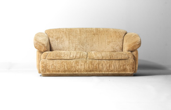 Image 1 of Italienisches Zweisitzer-Sofa aus beigefarbenem Samt, 1970er Jahre