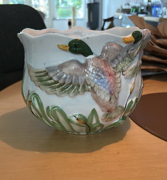 Image 1 of Portuguese Barbotine decorative pot Majolica