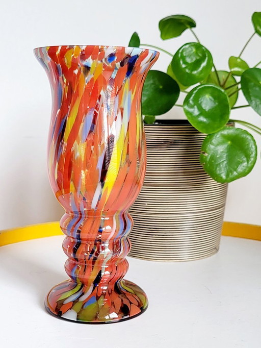 Art deco spatter glass vase, Bohemian probably Kralik, Czech Republic.