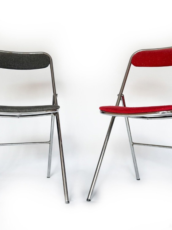 Image 1 of Vintage folding chairs in red & gray