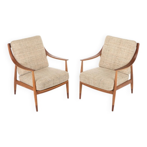 Fd144 Easy Chairs in Oak and Teak by Peter Hvidt & Orla Mølgaard-Nielsen for France & Daverkosen