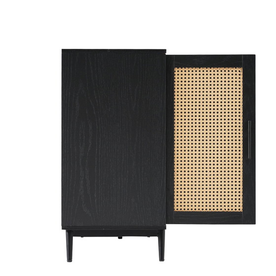 Image 1 of Credenza nera Urban Meuble con ante in vetro in rattan, anta semicircolare 160*40*80cm VELZU