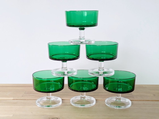 Image 1 of Juego de 6 copas para sorbete Luminarc de mediados de siglo | Verde esmeralda | Copas francesas