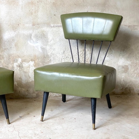 Image 1 of Paire de fauteuils vintage 1960's métal et simili-cuir vert