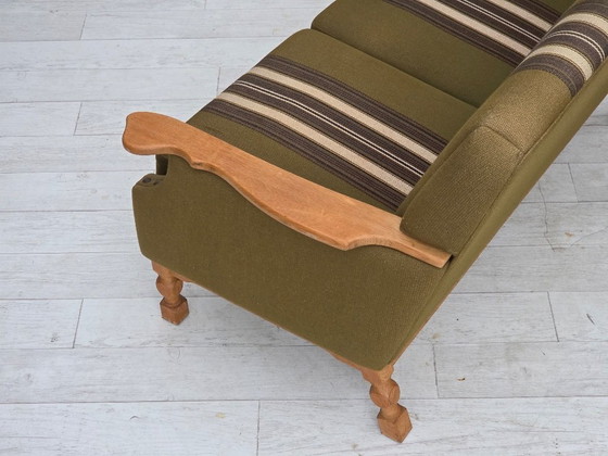 Image 1 of Sofá danés de 2 plazas, década de 1970, lana de muebles verde, madera de roble.