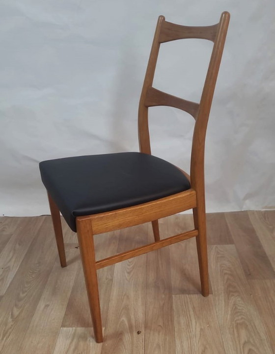 Image 1 of Vintage Danish teak chair - black leatherette seat (60's)