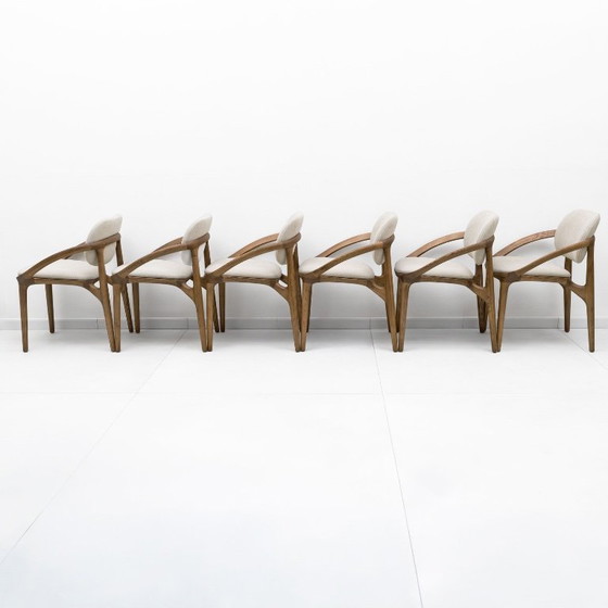 Image 1 of Set of Six Italian Contemporary Dining Chairs with Sculptural Curved Frame