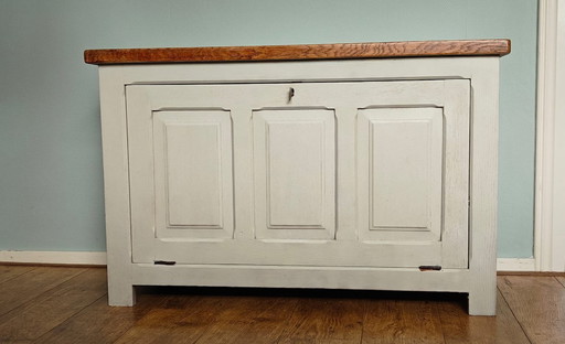 Antique blanket chest / TV cabinet with wooden top