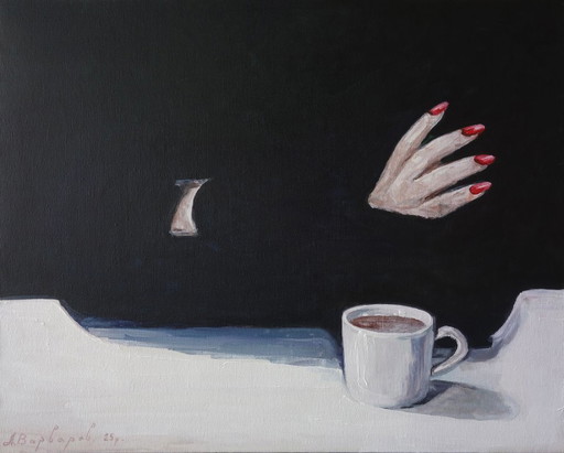Peinture Acrylique Originale Art Contemporain Symbolisme Minimalisme Fille et Café