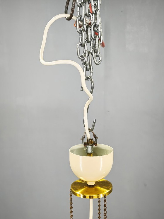 1970s NAPAKO Space Age Brass and Cream Pendant Light, Czechoslovakia – Chandeliers (photo 7 of 11)