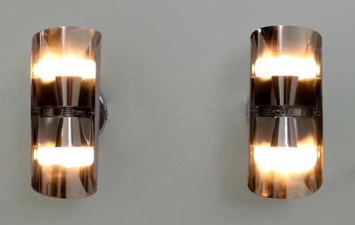 Pair of Modern French Maria Pergay Style Steel Wall Lamps, 1970s
