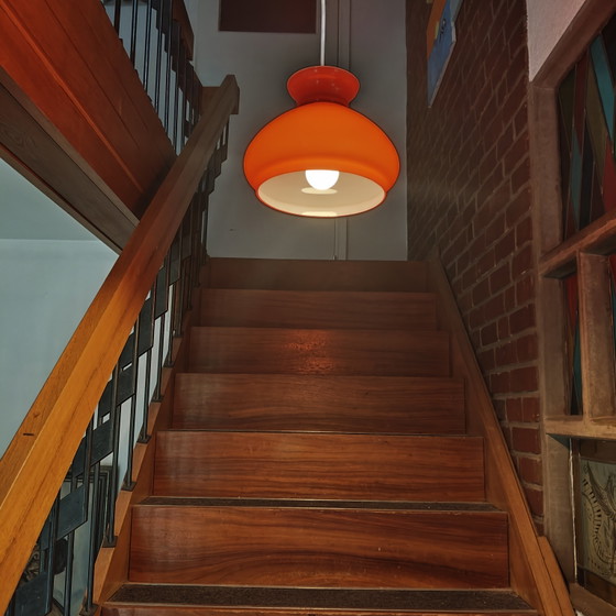 Image 1 of Vintage hanglamp uit de jaren 70 van rood opaalglas | Opnieuw bedraad | Space Age