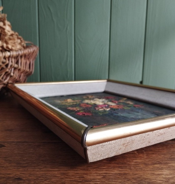 Image 1 of Mazzo di fiori - Olio su tela con cornice.