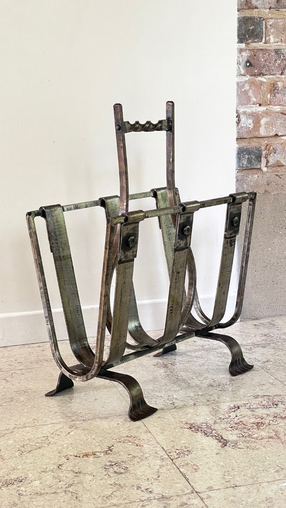 Image 1 of Vintage Brutalist Steel Magazine Rack