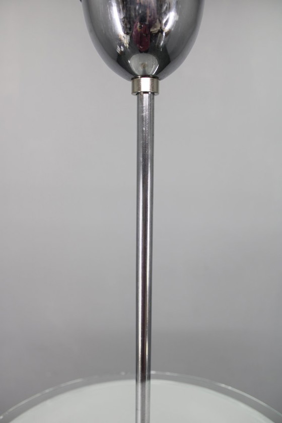 Image 1 of 1930s Bauhaus Chrome and Glass Chandelier, Czechoslovakia
