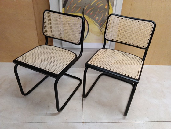 Image 1 of ALIVARMVSEVM 104. SET of 2 CESCA B32 Chairs (NEW) in Black Frame Limited Edition 