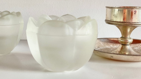 Image 1 of PHOTOPHORES Verre BOUGEOIR Argenté VINTAGE