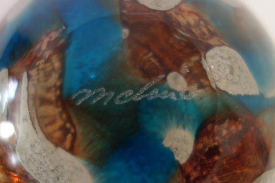 Image 1 of Runde Glasvase, signiert Mdina, Malta, 1970er Jahre