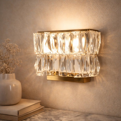 Vintage kristallen prisma wandlamp in Palwa-stijl, jaren 70.