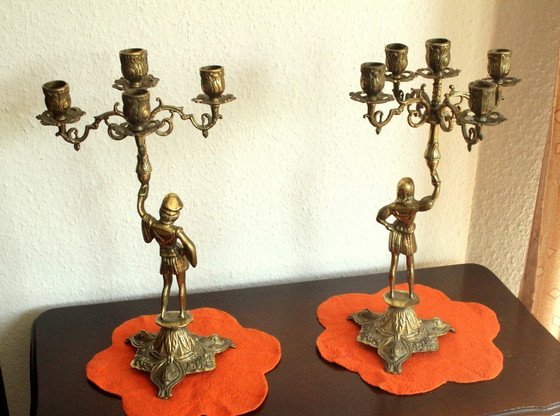 Image 1 of 2 heavy candelabra/candlestick brass with 5 arms as a set