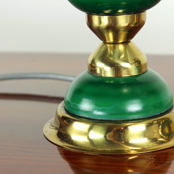 Image 1 of Set tafellampen van opaline glas en messing, Tsjecho-Slowakije 1955