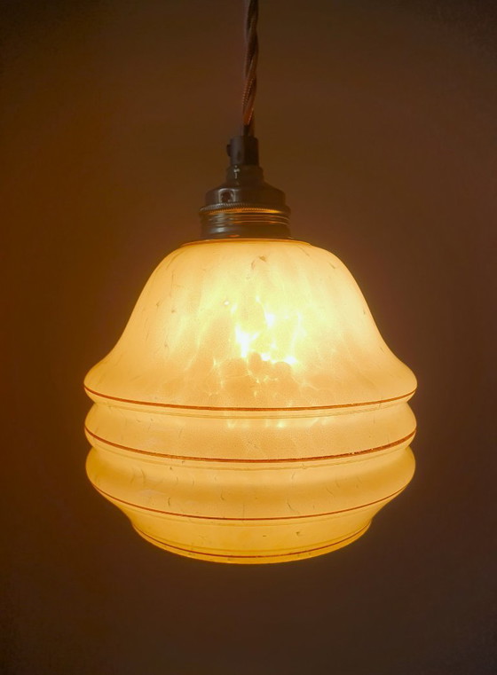 Image 1 of Set di 2 lampade a sospensione Art Déco vintage - vetro color ambra