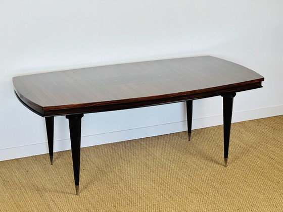 Image 1 of Art Deco modernistische eettafel met marqueterie van Macassar ebbenhout, 1940