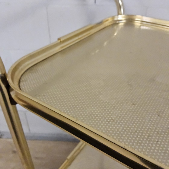 Image 1 of Vintage Engelse Serveerwagen Goudkleurig 50s/60s trolley / barcart (alluminium) hotel troley