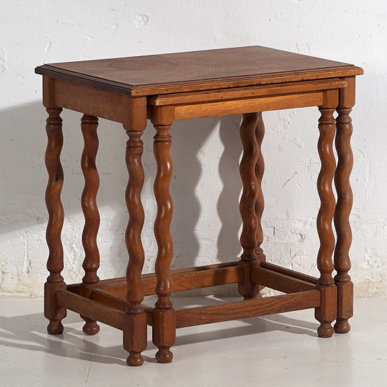 Zweedse eiken nesttafels (ca. 1900) #128 – Bijzettafels, Scandinavian (photo 4 of 40)