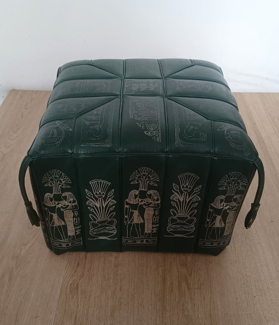 Image 1 of Vintage pouf with Egyptian motifs
