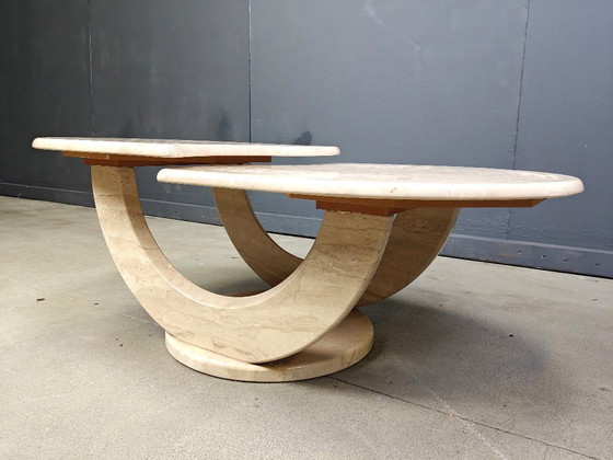 Image 1 of Table basse vintage à deux niveaux en travertin, 1970