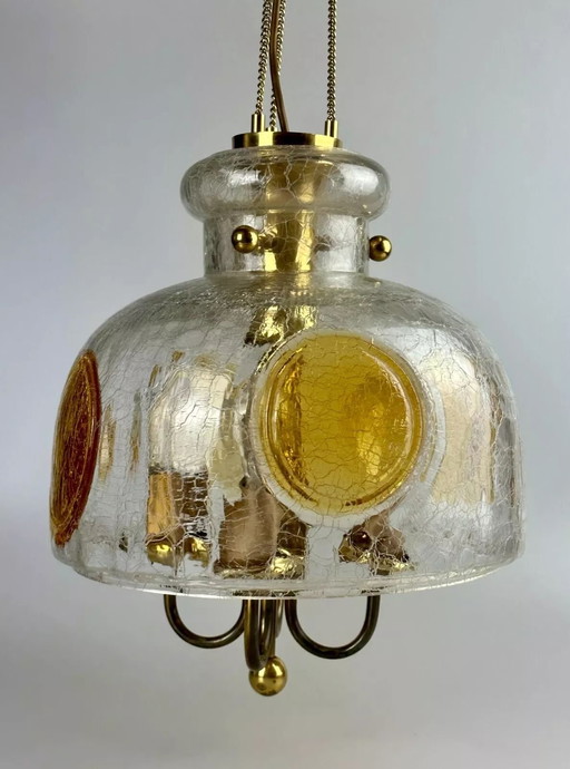 60's 70's Brutaliste Plafonnier Laiton & Verre de Murano