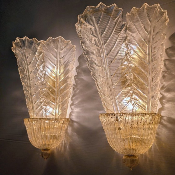 Image 1 of Coppia applique giganti Barovier & Toso Foglia d'Oro di Murano, anni '80