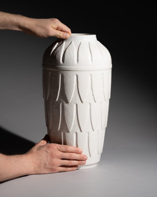 Vase de sol blanc Bay Keramik (modèle 8040), céramique ouest-allemande des années 1960-1970, H 40 cm